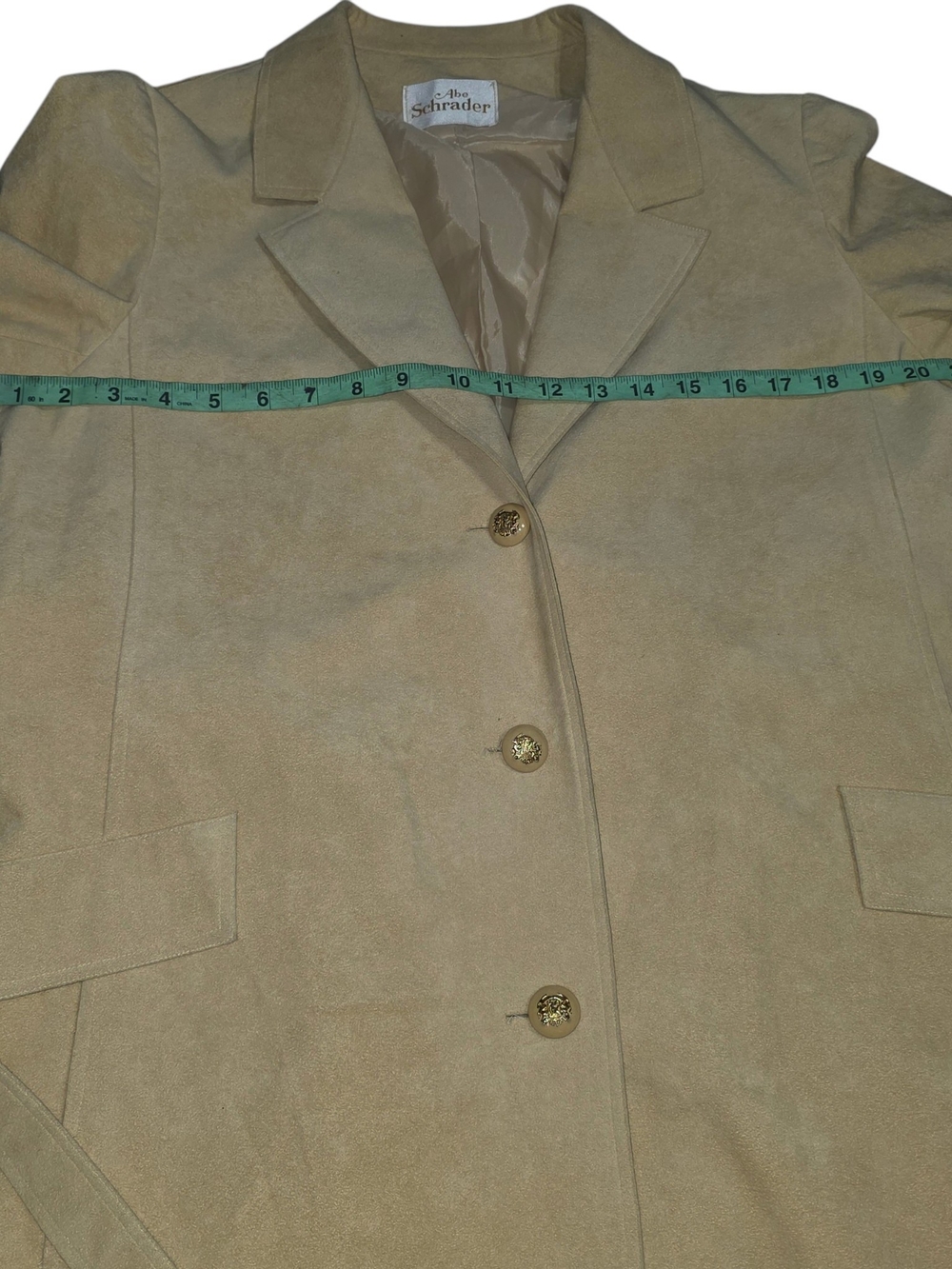 Vtg Abe Schrader Beige Faux Suede Duster Coat Belted Long Trench Jacket Sz 14 - Picture 9 of 14